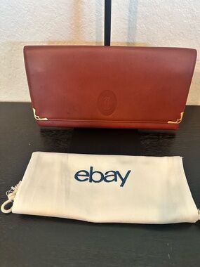 Cartier Red-Brown Leather Clutch with Gold Corner Trim